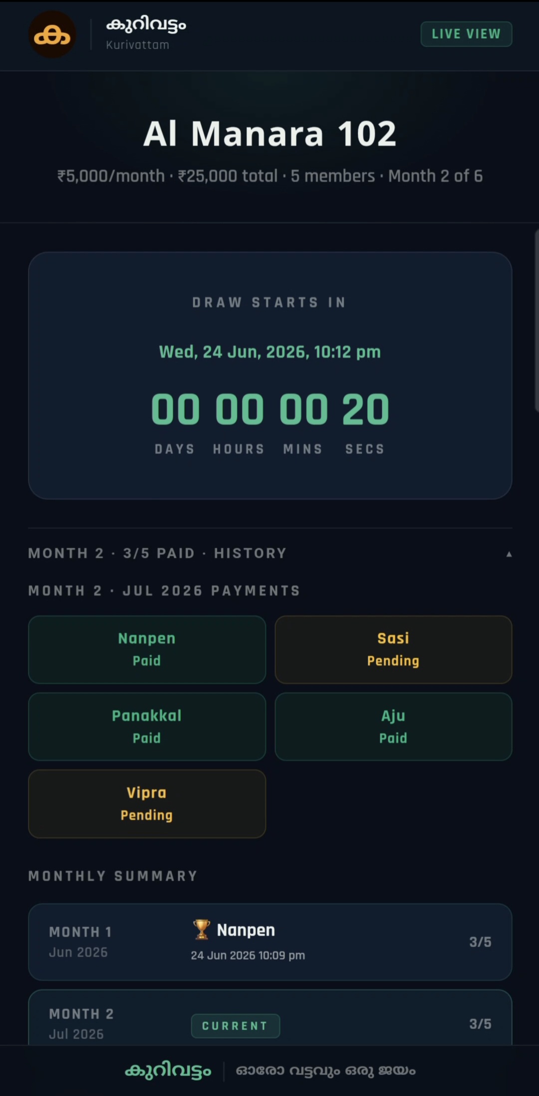 Countdown timer before draw